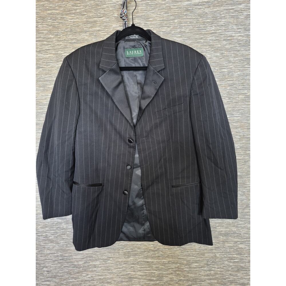 LAUREN Ralph Lauren Blazer Jacket Mens 40R Black Super 100s Fine Worsted Wool